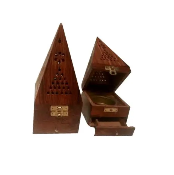 Hot Sale Popular Mango Wooden Carved Cone Burners Incense Holders cone shape Wholesale from India
