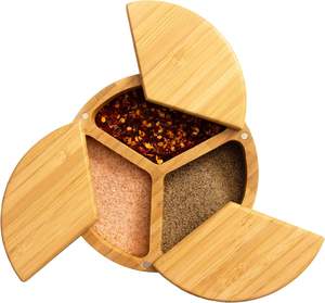 Salero Triple, Organizador de Especias y Condimentos de Bambú Moderno, Ecológico y Plegable de 3 Compartimentos para Cocina - Product Image 1