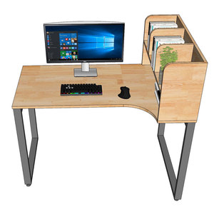 Modern Rubber Wood Computer <b>Table</b> with Iron Legs & Integrated Bookshelf Easy Assembly BD68097 - Product Image 3