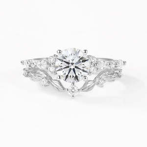 Anillo de acento lateral de moissanita de corte brillante redondo Vintage para mujer, conjunto de joyería fina para fiesta de boda o aniversario - Product Image 1