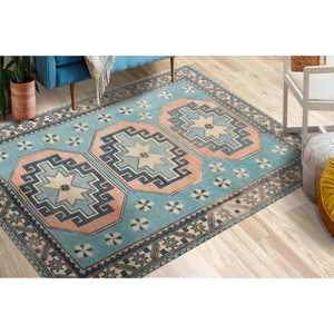 Tapis à motifs géométriques bleus, style Navajo, aztèque, décor antique, turc, tapis imprimé, tapis à poils doux - Product Image 3