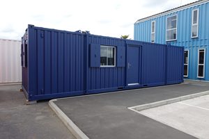 Blue Prefab Container House Sliding <b>Window</b> Modular Cabin Portable Steel Home Office Unit Hanging Folding <b>Screen</b> Magnetic <b>Screen</b> - Product Image 4