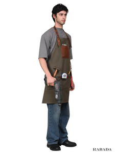 ผ้ากันเปื้อนผ้าใบสำหรับเชฟครัวพร้อมสายหนังสำหรับเชฟบาร์บิคิวร้านอาหารบาร์ริสต้าคาเฟ่ร้านกาแฟออกแบบโลโก้ได้ตามต้องการ - Product Image 5