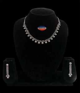 Premium Reverse AD Stone Necklace and Earring Set Featuring New Silver Design with Pearl and Diamond Detailing for <b>Women</b> Jewelry - Product Image 1