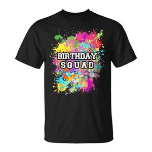 T-Shirt Promozionale Coordinata per Feste di Compleanno con Schizzi di Vernice - Edizione Squad di Compleanno - Product Image 1
