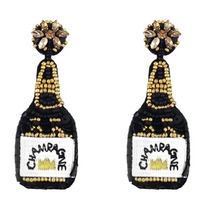 Boucles d'oreilles pendantes en forme de bouteille de champagne de haute qualité, élégantes, ornées de perles et de strass, bijoux de fête pour femmes, design de dessin animé orange - Product Image 4