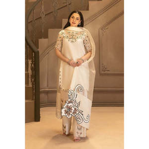 Vestido de Fiesta de Boda Blanco Modesto para Mujer, Traje Pakistaní Farshi Shalwar, Chifón con Bordado Floral, Largo hasta el Suelo, Elegante - Product Image 1