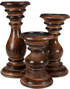 Juego de 3 Portavelas de Madera Estilo Rústico, Color Blanco Lavado, para Centros de Mesa, Repisa, Hogar - Product Image 1