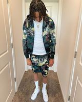 2025 Simple moda hombres Vintage gota hombro bordado pantalones de chándal y Sudadera con capucha conjunto corto chándal para hombres