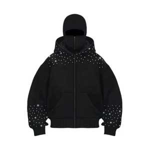 OEM Custom Logo Men Face Mask <b>Full</b> <b>Zip</b> up Balaclava Hoodies Ski Masked Fleece Cotton Ninja Rhinestone Heavy Street <b>Sweatshirt</b> - Product Image 4