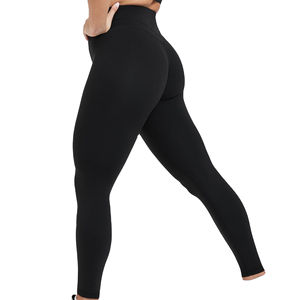 Leggings de yoga et de sport pour femmes, taille haute, motif uni, logo personnalisé, antibactériens, séchage rapide, pantalons d'entraînement professionnels, vente en gros OEM - Product Image 3