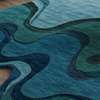 Tapis en laine artisanal moderne et artistique, vert et bleu, couleur unie, à poils longs, antidérapant, tufté, réversible, adapté aux animaux domestiques, personnalisable, indien