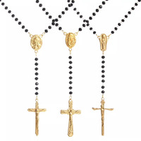 Collier en or avec chaîne en Y, perles délicates, chapelet long religieux catholique, breloque croix Vierge Marie, vente en gros