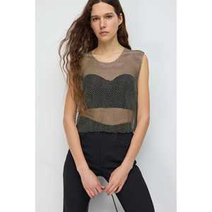 Blusa TopShiny de Verano, Estilo Casual Occidental, 100% Poliéster, Talla XL, Corta, con Logotipo Bordado y Decoración de Diamantes en la Parte Delantera - Product Image 5