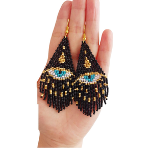 Proveedor de pendientes colgantes de cuentas de semillas EYES, pendientes largos de cuentas de semillas con logotipo personalizado, pendientes colgantes bordados con cuentas estilo bohemio al por mayor de fábrica - Product Image 3