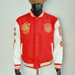 OEM Custom Men's <b>Red</b> Canvas Varsity Letterman Jacket Breathable <b>Wool</b> Lining Winter Leather Sleeve Wholesale Custom Embroidery - Product Image 1
