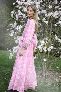 Ballon imprimé floral personnalisé manches trois-quarts longues Maxi étage longueur concepteur occasion porter mariages tissu tissé matériel - Product Image 4