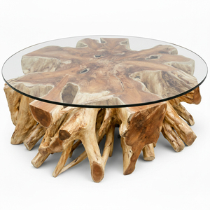 Table basse en bois massif écologique en racine de teck artisanale, design moderne, table en souche de bois naturel durable pour le salon - Product Image 2