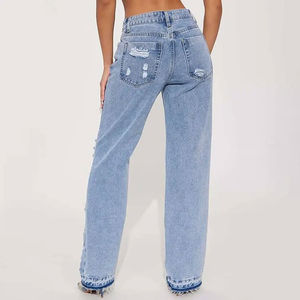 Jeans skinny bleu à taille haute pour femmes, avec découpes, extensible, tendance, déchiré, coupe slim, pantalon en denim pour un look décontracté et streetwear - Product Image 6