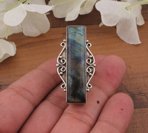 แหวนพลอยลาบราดอร์สีเงินสเตอร์ลิง925ทำด้วยมือสไตล์โบโฮสุดคลาสสิกแหวนโซลิแทร์สำหรับงานแต่งงานทุกเพศ - Product Image 3