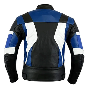Custom Men's Genuine Cowhide Leather Motorbike Racing Jacket Black Blue White with CE Armors Winter Motorcycle Jacket for Riders - Product Image 4
