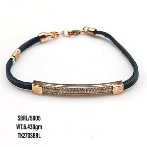 Bracelet de corde en cuir cz rose argent sterling 925 zircon cubique pavé réglage bracelet ouvert bracelet de tennis en argent massif pour filles - Product Image 4