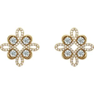 Pendientes de Diamantes con Corte Brillante Redondo en Forma de Trébol de 0.75 Ct en Oro Amarillo de 14K para Bodas de Mujer - Product Image 2