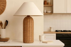 Bamboo Rattan Table Lamp Woven Fabric Shade Modern Bedside <b>Desk</b> Light for Bedroom Living Room - Product Image 2