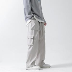 High Quality 100% Polyester Relaxed Fit UtilityTrousers Baggy Drawstring Pants <b>Wide</b> <b>Leg</b> Multi-Pocket Streetwear <b>Cargos</b> For Men - Product Image 2
