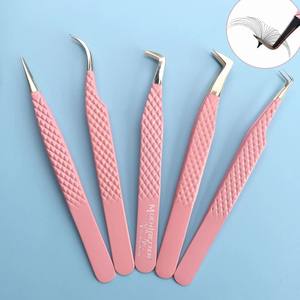 Juego de pinzas de pestañas de volumen de punta de fibra de etiqueta privada personalizada Pinzas de pestañas de acero inoxidable para extensión de pestañas con Rosa Lite - Product Image 4