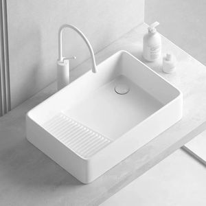 Fabbrica di alta qualità bianco controsoffitto della vasca della lavanderia rettangolare <span class=keywords><strong>bagno</strong></span> arte ceramica lavabo lavabo <span class=keywords><strong>con</strong></span> Washboard - Product Image 2