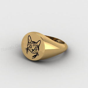 Bague signet personnalisée en argent 925 et or 18 carats, gravée avec un chat, pour les amoureux des animaux, oxydée, remplie, bijoux commémoratifs pour les amoureux des animaux - Product Image 3