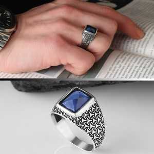 Vente en gros d'anneaux pour hommes Azuris VALKH1168 en argent sterling 925 de style ottoman, pierre naturelle agate, fabrication artisanale en Turquie - Product Image 1