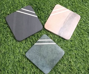 Nouveauté : Sous-verres en marbre résistant à la chaleur, antidérapants, sous-verres en marbre pour la maison et la cuisine, sous-verres en marbre avec incrustation métallique - Product Image 6