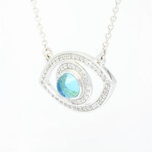 Collar de Cadena Rolo de Alta Calidad con Colgante de Circonia y Cuentas de Vidrio con Baño de Rodio - Product Image 2