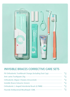Kit de Cuidado Dental Portátil 7 en 1, Cepillo de Dientes en Forma de V, Cepillo Interdental, Hilo Dental, Mini Pasta de Dientes, Enjuague Bucal, Caja de Almacenamiento