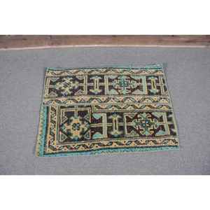 พรมขนสัตว์ตุรกีโบราณขนาด1.6x2.2ฟุตลวดลายดั้งเดิมสีน้ำตาลสีฟ้าการเย็บปะติดปะต่อกันการบูรณะอย่างหรูหราสำหรับการตกแต่งบ้านของวัยรุ่น - Product Image 4