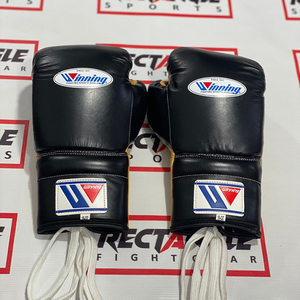 Gants de boxe à lacets en cuir gagnant personnalisés OEM Muay Thai & Gants d'entraînement Fabricant d'équipement de combat professionnel - Product Image 3