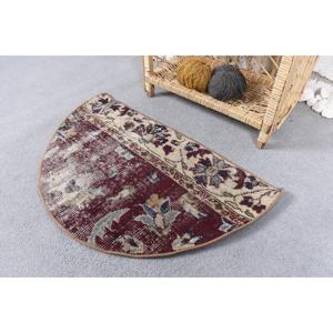 Turkish Vintage Round Rug 2.5x1.5 ft, <b>Red</b> Camouflage Rug <b>Wool</b> - Product Image 3