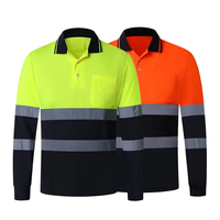 Camiseta Polo de Alta Visibilidad Naranja y Negra de Manga Larga, Reflectante, Transpirable, Resistente al Viento, Certificada CE, Unisex, Ropa de Trabajo de Poliéster