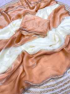 Saree naranja satinado de calidad superior Nuevo diseñador clásico Ropa étnica india tradicional con hermoso trabajo de Zarkhan exclusivo - Product Image 2