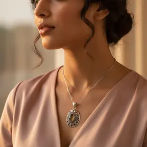 Collar con Colgante Ovalado de Plata 925 para Mujer, con Circonita y Diamantes de Rodio, Clásico y Moderno para Uso Diario, Cadenas de Oro para Compromiso - Product Image 1