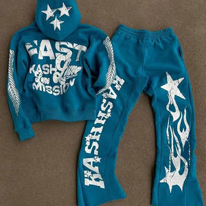 2025 Winter Men's Distressed <b>Embroidery</b> Tracksuit <b>Set</b> with Flare Sweatpants and Hoodie 100% Cotton Breathable High Quality - Product Image 6