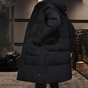 Doudoune en coton rembourré épais coupe-vent pour hommes avec longue fermeture à glissière à capuche couleur unie manteau parka chaud d'hiver pour temps froid - Product Image 2