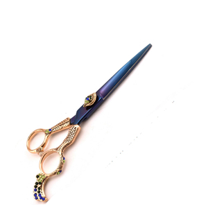 กรรไกรช่างตัดผมพลาสม่าสีน้ำเงินพร้อมด้ามจับดีไซน์แฟนซีสีทองกรรไกรตัดผมสแตนเลสมืออาชีพ - Product Image 6