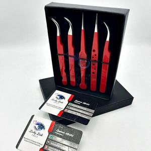 Pince à épiler pour extensions de cils rouge de haute qualité, durable, avec pointe en acier inoxydable à prise lisse, logo personnalisé, marque privée, pointe en fibre - Product Image 4