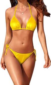 Traje de baño de 2 piezas con sujetador triangular estampado de dibujos animados y color sólido - Product Image 3