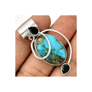 Pendentif fait main en argent Sterling 925, cuivre, Turquoise, Onyx noir, en vente au meilleur prix - Product Image 5