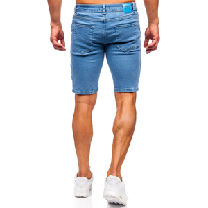 Pantalones cortos de mezclilla con estilo para hombre con parches bordados desgastados acentos de diamantes de imitación y diseño de pantalones acampanados - Product Image 4