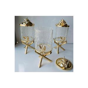 Juego de 3 Frascos Japoneses de Vidrio Craquelado con Acabado Dorado de Latón, 750 ml, Aptos para Almacenamiento de Alimentos y Contenedores - Product Image 2